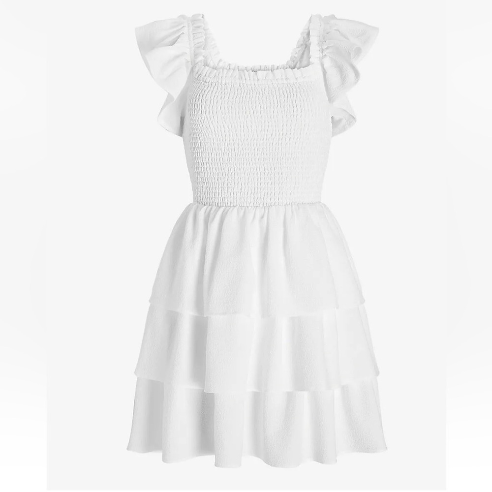 EXPRESS White colored Off the Shoulder Ruffle Tiered Dress, Size L NWT - Picture 11 of 13